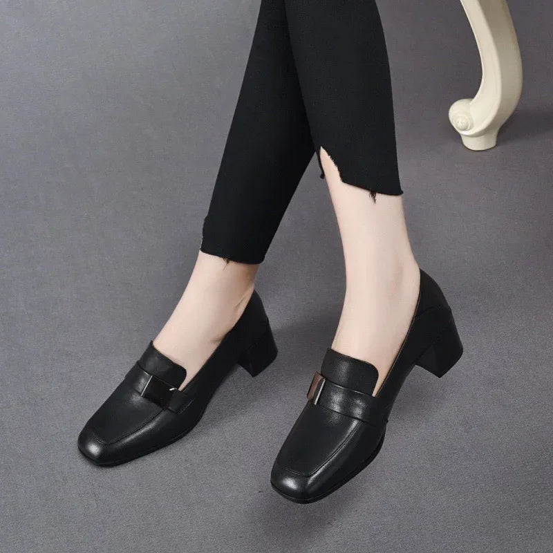 Urban Chic Leather Women's Loafers with Thick Heels