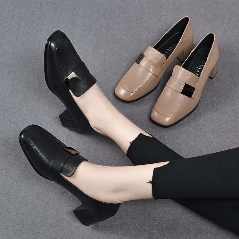 Urban Chic Leather Women's Loafers with Thick Heels