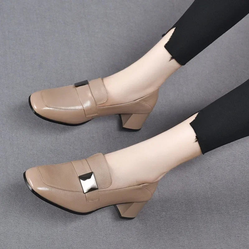 Urban Chic Leder Damenloafers mit dicken Absätzen