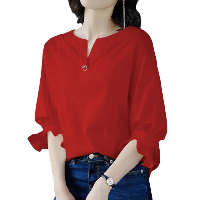 Eleganza Estiva Blusa Scollo a V Chic Illuminato dal Sole