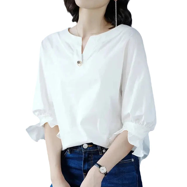 Zomer Elegantie V-hals Blouse Sunlit Chic