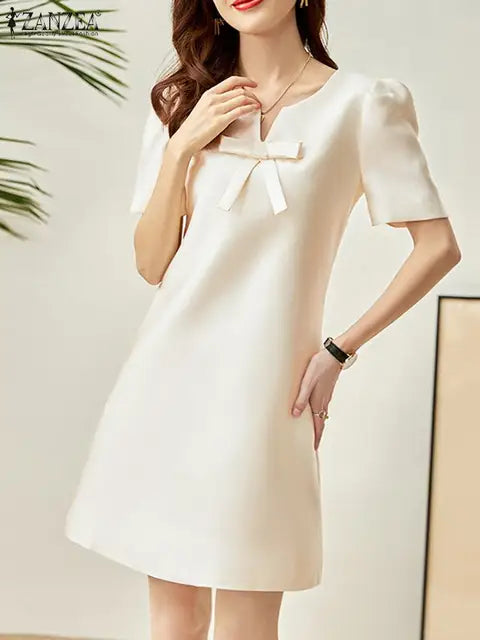 ChicMode Zomerse Mode Korte Mouw Effen Jurk voor Dames