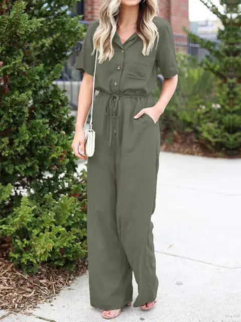 Sunbeam Summer Vintage Casual Jumpsuit with Wide Legs