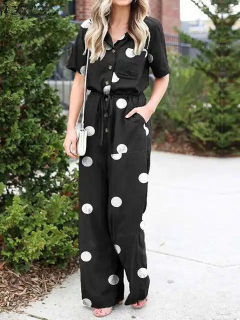 Sunbeam Summer Vintage Casual Jumpsuit with Wide Legs