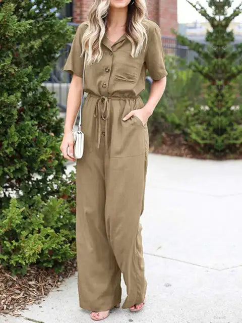 Sunbeam Summer Vintage Casual Jumpsuit with Wide Legs