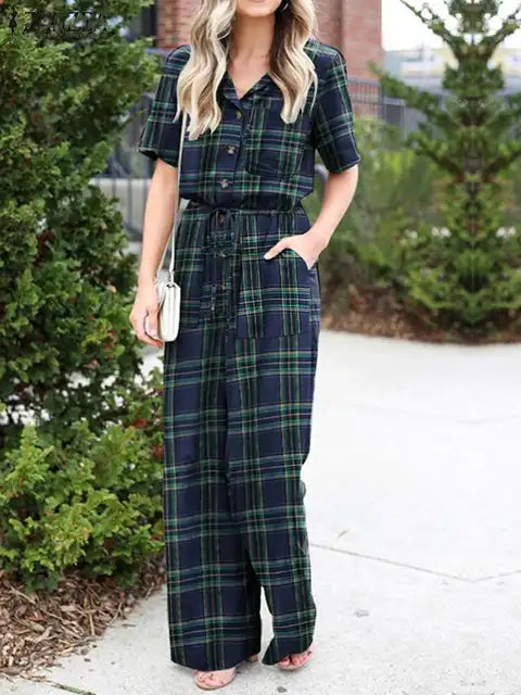 Sunbeam Summer Vintage Casual Jumpsuit with Wide Legs