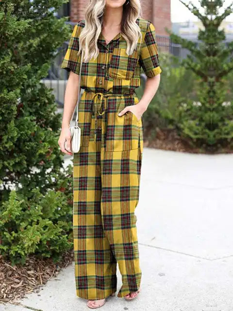 Sunbeam Summer Vintage Casual Jumpsuit with Wide Legs