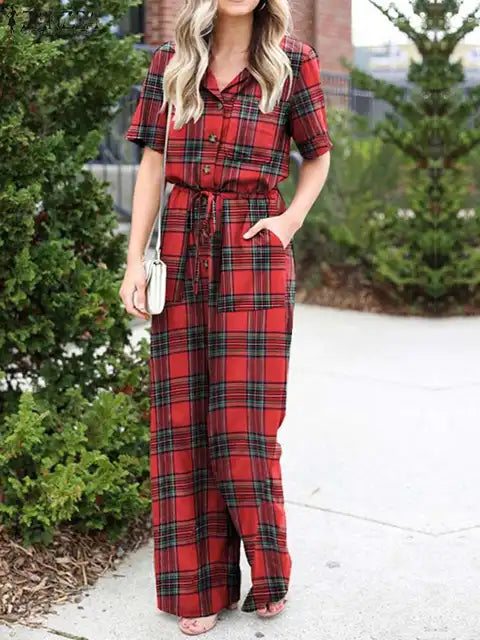 Sunbeam Summer Vintage Casual Jumpsuit with Wide Legs
