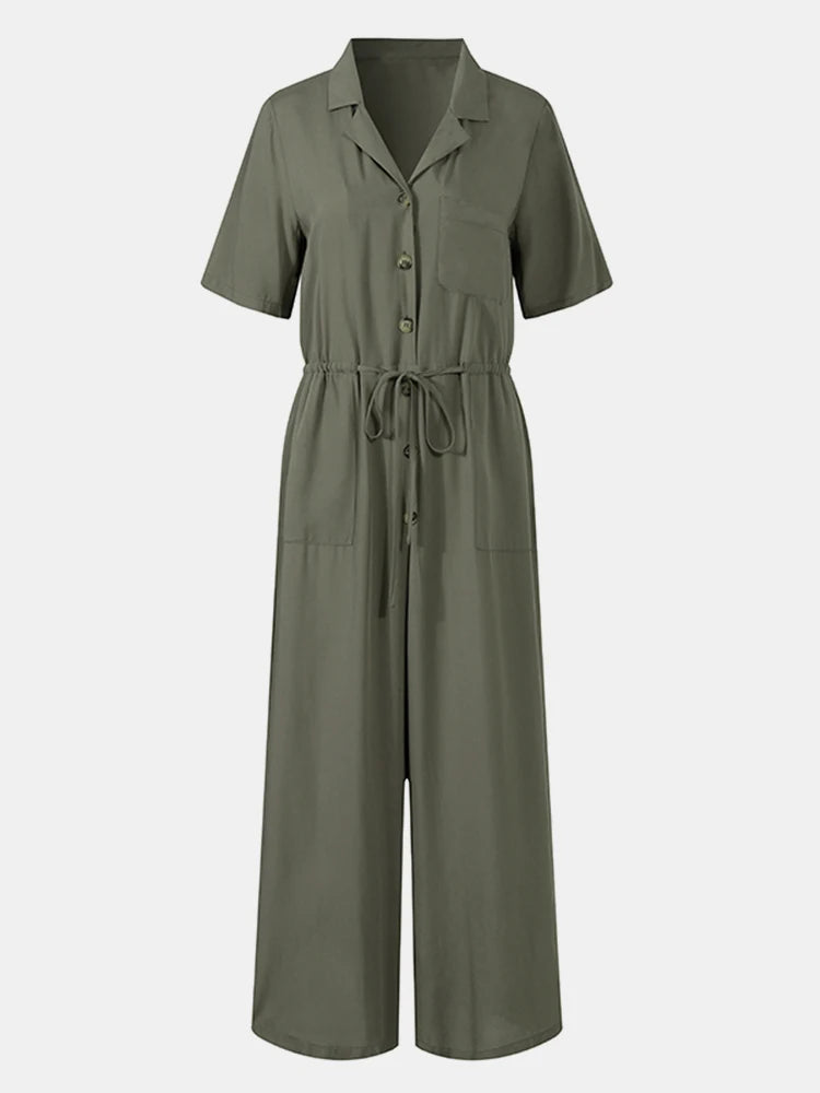 Sunbeam Summer Vintage Casual Jumpsuit with Wide Legs