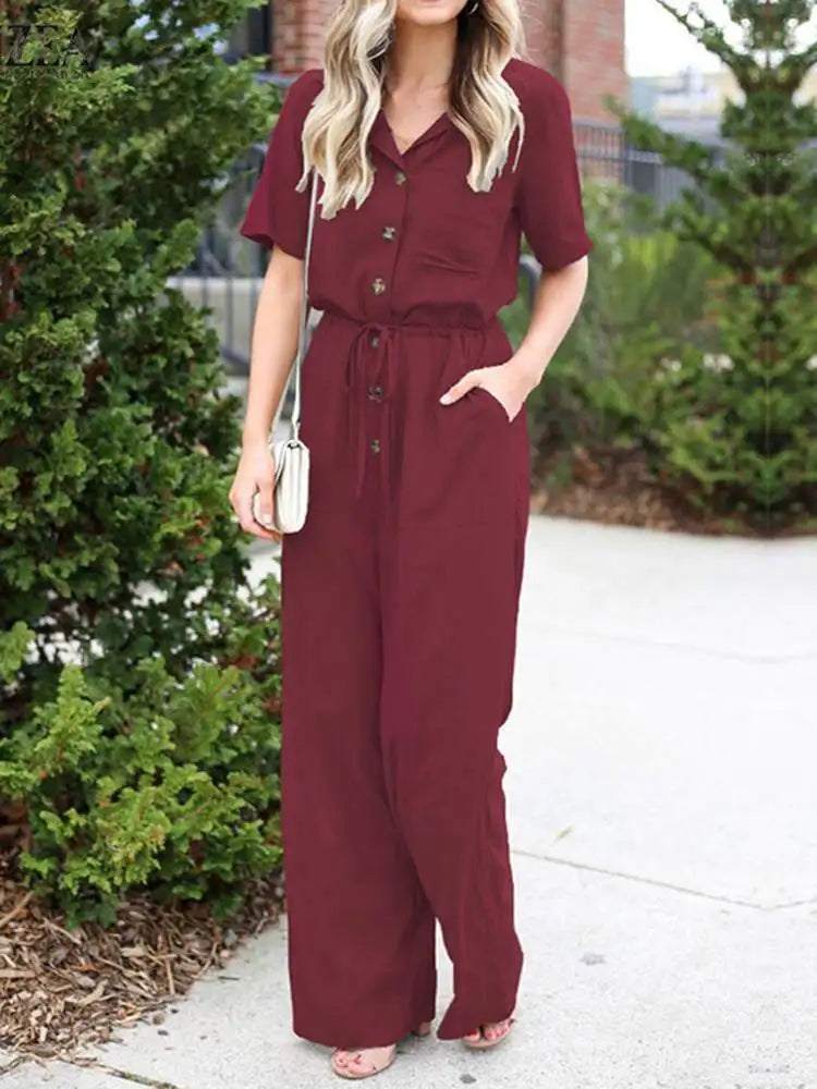 Sunbeam Summer Vintage Casual Jumpsuit with Wide Legs