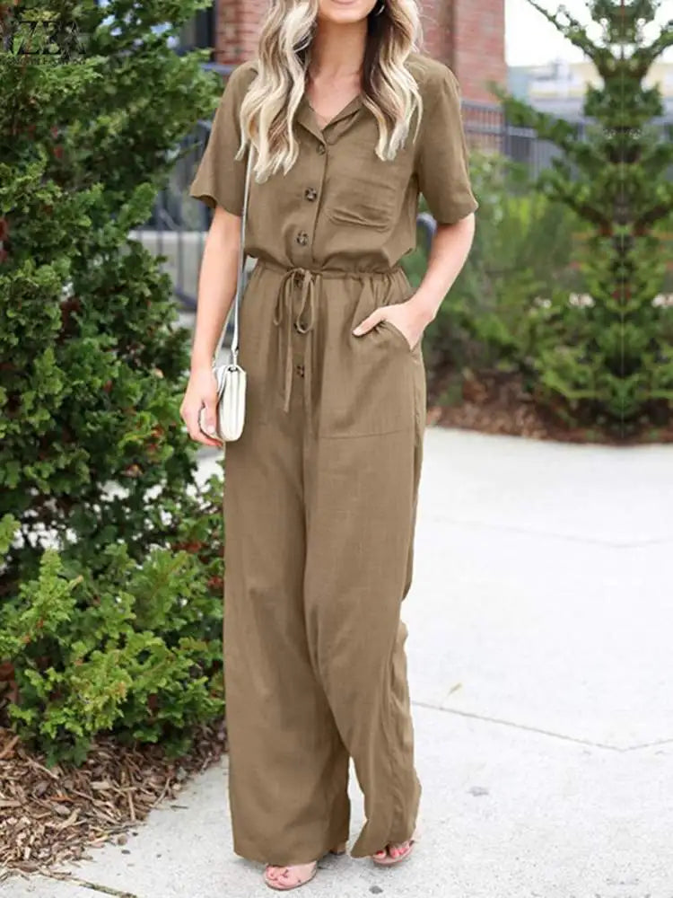 Sunbeam Summer Vintage Casual Jumpsuit with Wide Legs