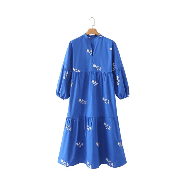 Floralista Elegante Bloemenborduur Midi-Jurk