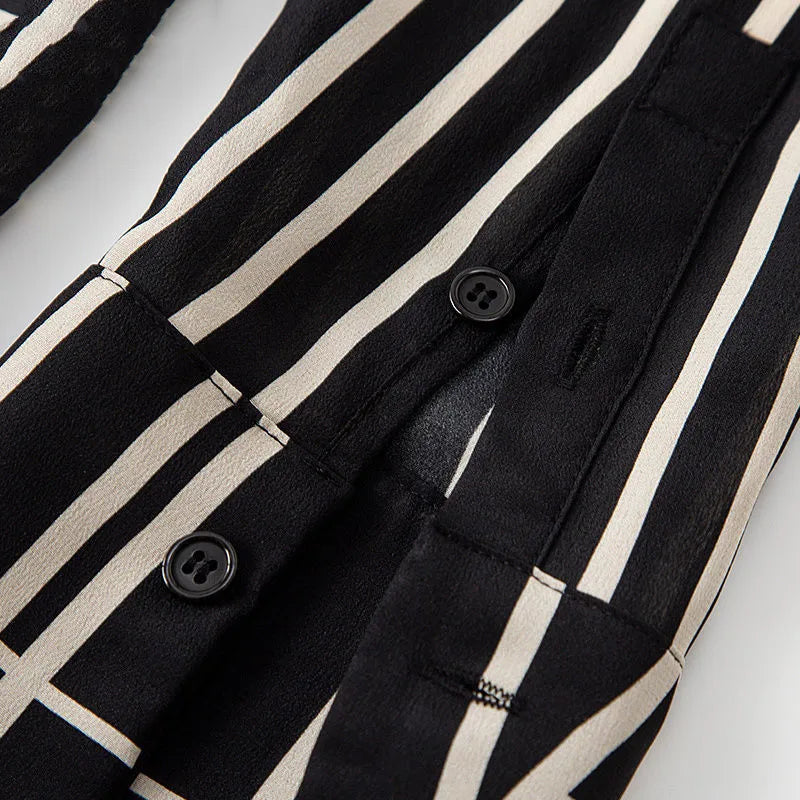Silk Stripe Women's Blouse - Summer Geometric Print Long Shirt