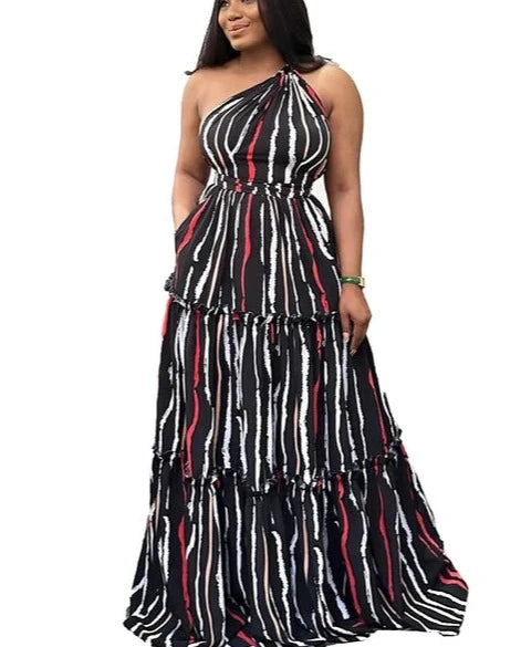 Trendy Summer Beach Dress from Znaiml with Striped Print