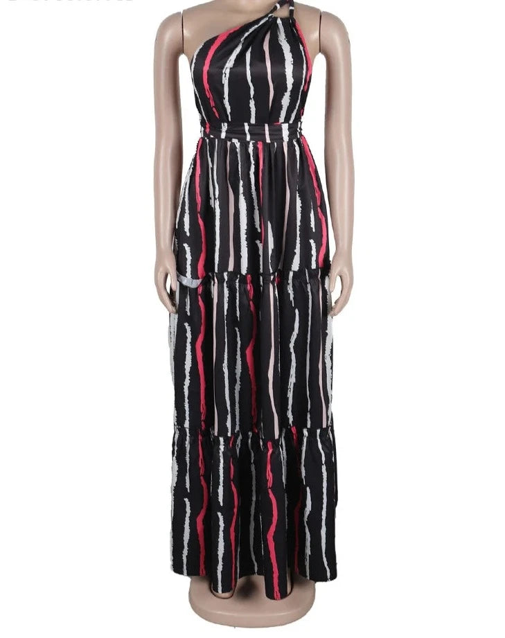 Trendy Summer Beach Dress from Znaiml with Striped Print