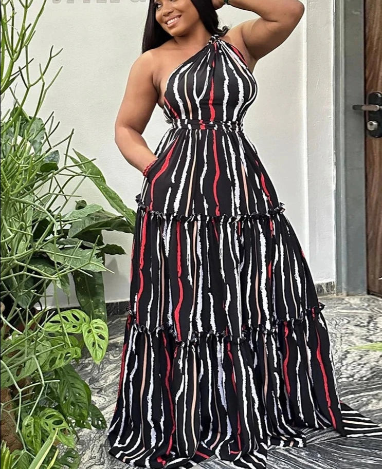 Trendy Summer Beach Dress from Znaiml with Striped Print