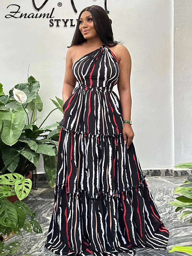 Trendy Summer Beach Dress from Znaiml with Striped Print