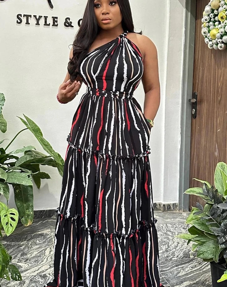 Trendy Summer Beach Dress from Znaiml with Striped Print