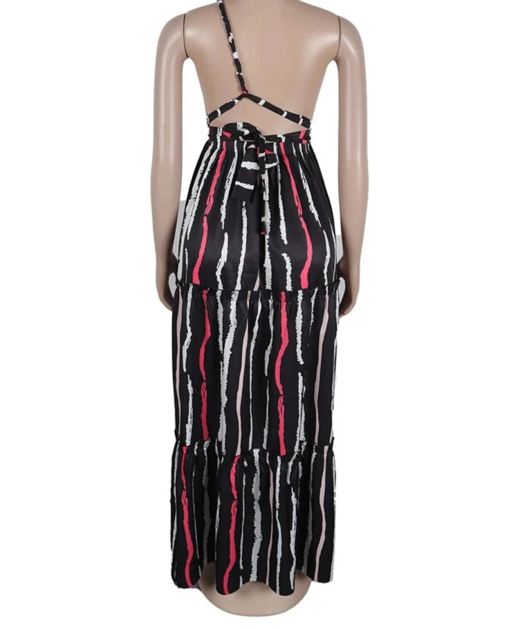 Trendy Summer Beach Dress from Znaiml with Striped Print