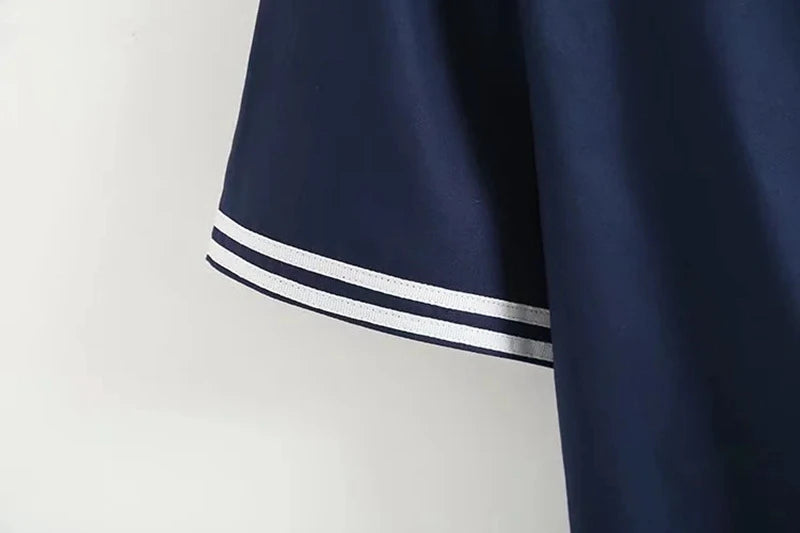ModaMarina Marineblauwe Patchwork Blouse