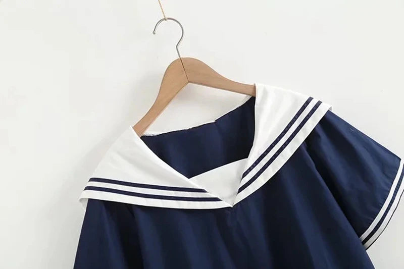 ModaMarina Marineblauwe Patchwork Blouse