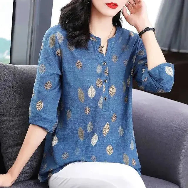 Zomer Chiffon Print Shirt - Plant & Bloemenpatroon