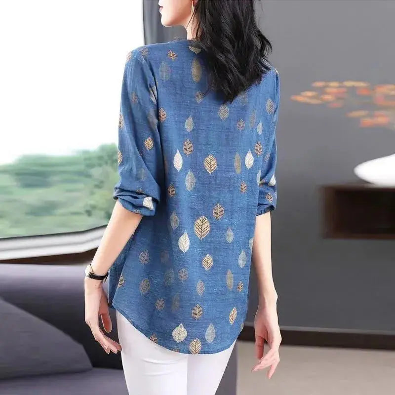 Zomer Chiffon Print Shirt - Plant & Bloemenpatroon