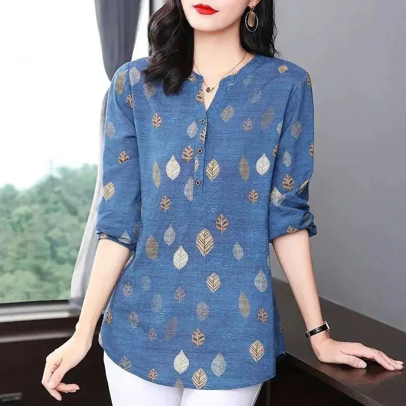 Zomer Chiffon Print Shirt - Plant & Bloemenpatroon