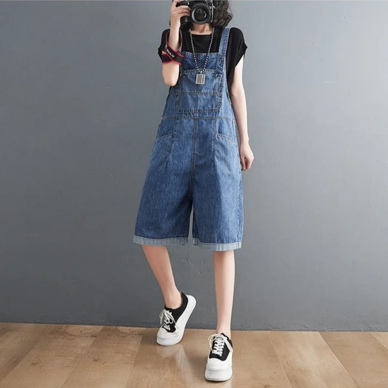 Koreanischer Denim-Jumpsuit mit Baggy-Passform