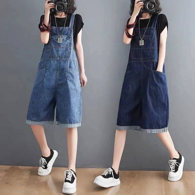 Koreanischer Denim-Jumpsuit mit Baggy-Passform