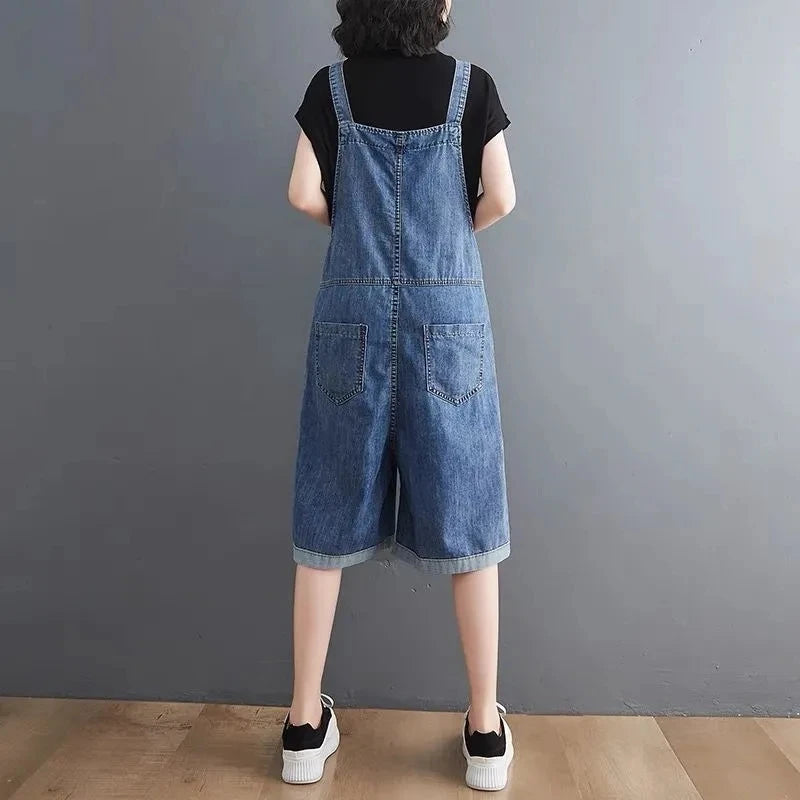 Koreanischer Denim-Jumpsuit mit Baggy-Passform