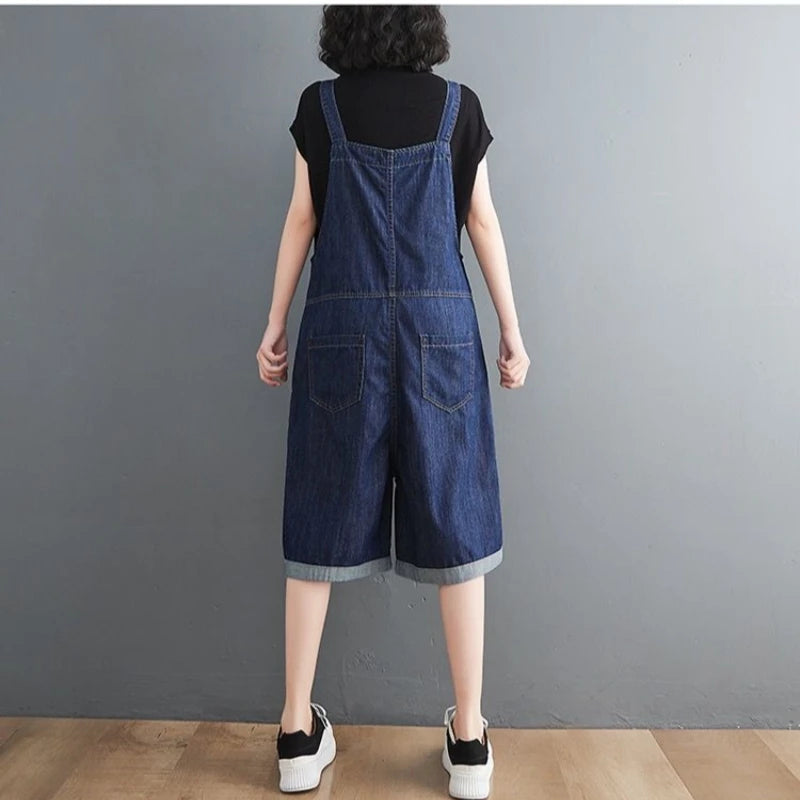 Koreanischer Denim-Jumpsuit mit Baggy-Passform