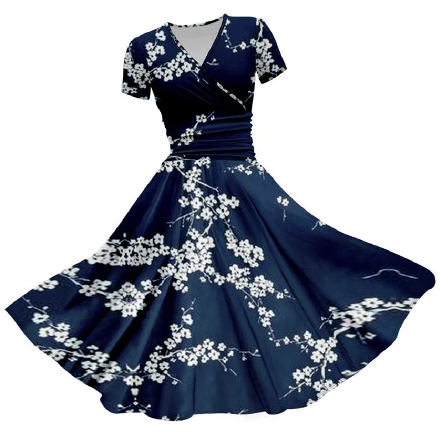Donkerblauw Zomerjurk Elegance Blossom