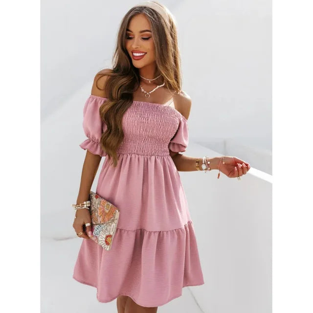 NewWave Fashion zomer effen kleuren jurk met schuine hals