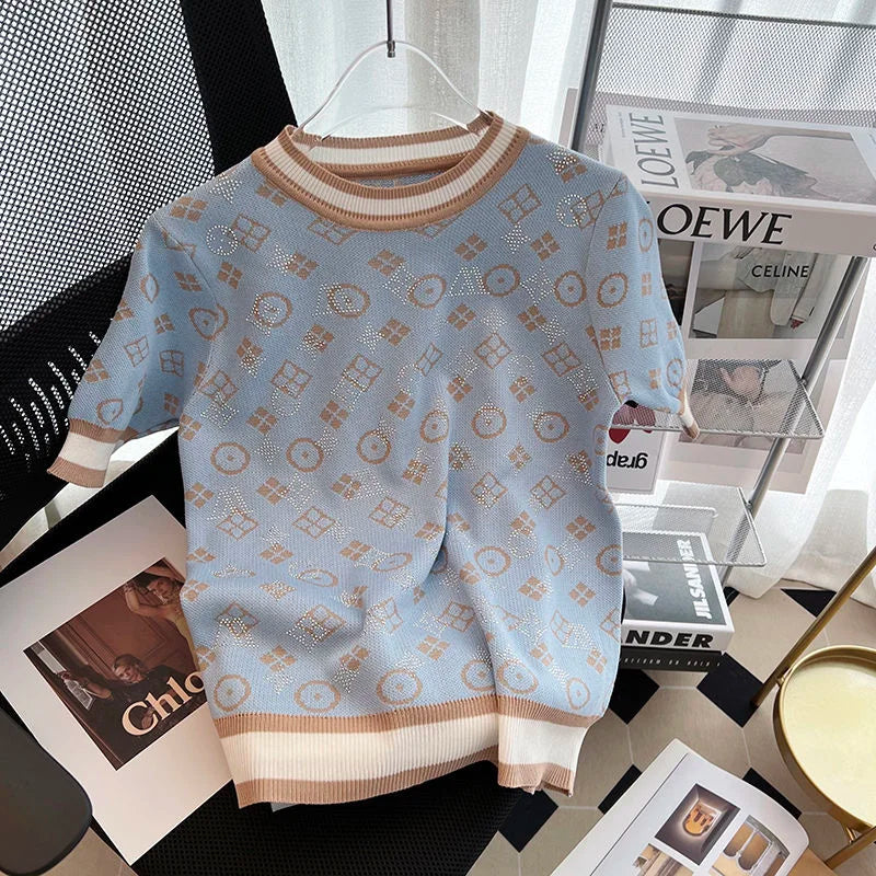 ModeMeester Knitted Top with Hot Drill Detail