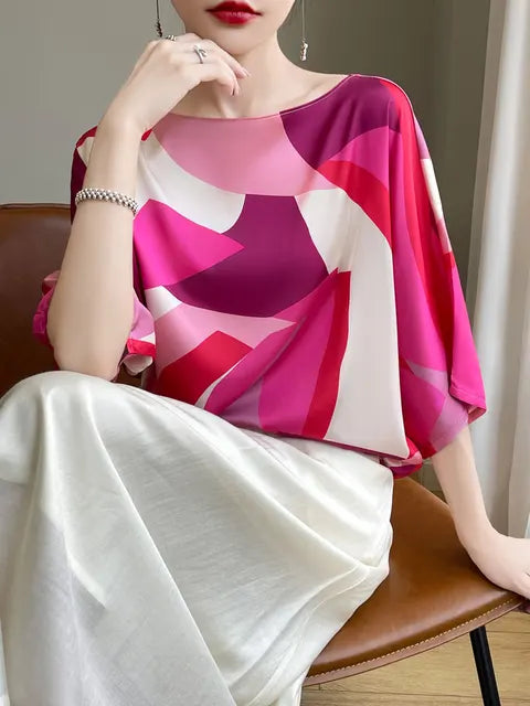ZomerGlow Kunstseide Satin T-Shirt Bluse