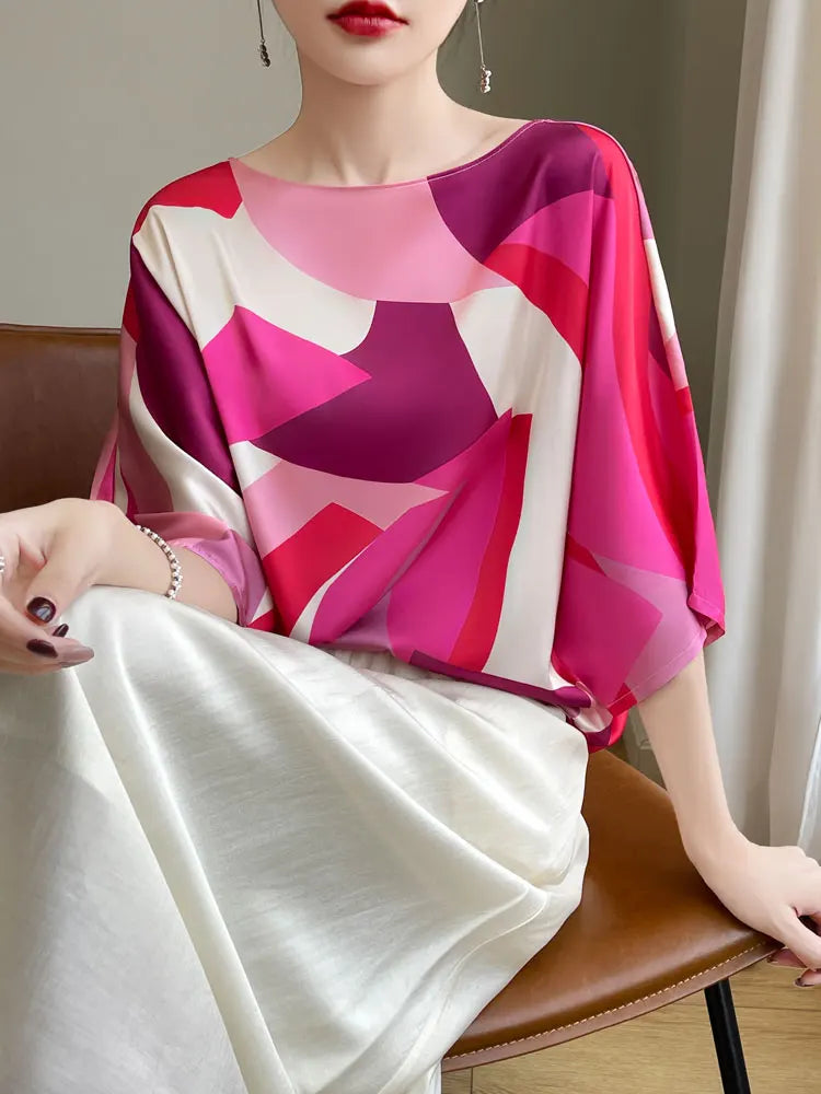 ZomerGlow T-shirt camicia in raso di seta artificiale
