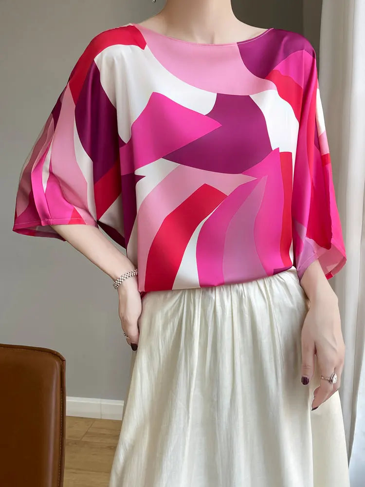 ZomerGlow T-shirt camicia in raso di seta artificiale