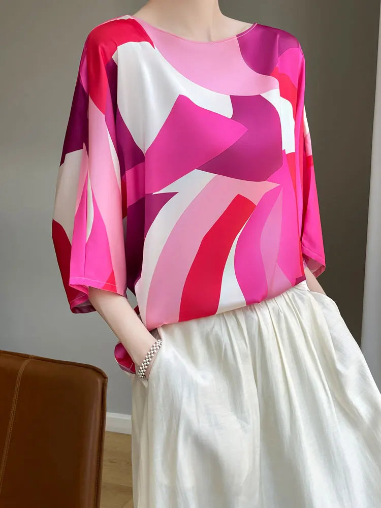 ZomerGlow T-shirt camicia in raso di seta artificiale