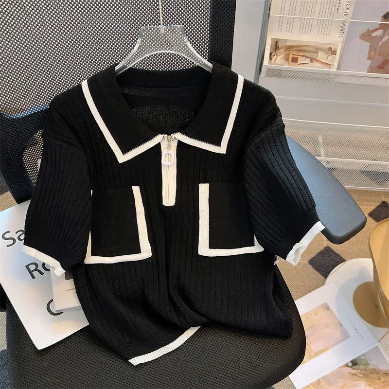 Summer Sweetness Zipper Pouches Polo Neck Sweater