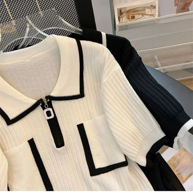 Summer Sweetness Zipper Pouches Polo Neck Sweater