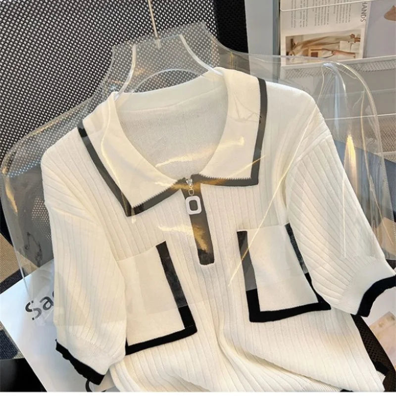 Summer Sweetness Zipper Pouches Polo Neck Sweater