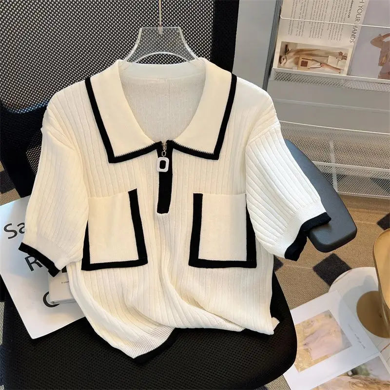 Summer Sweetness Zipper Pouches Polo Neck Sweater