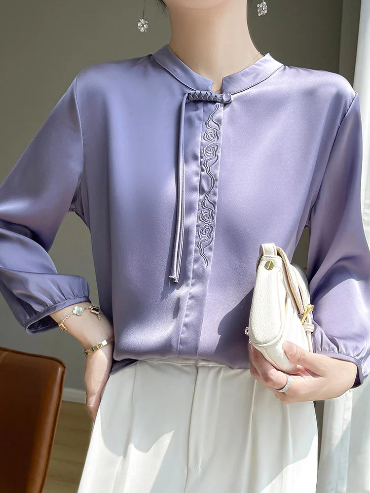 Blusa estiva elegante in seta topazio scintillante