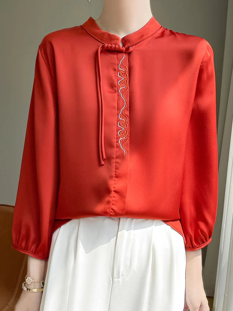 Blusa estiva elegante in seta topazio scintillante