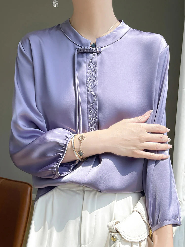 Blusa estiva elegante in seta topazio scintillante