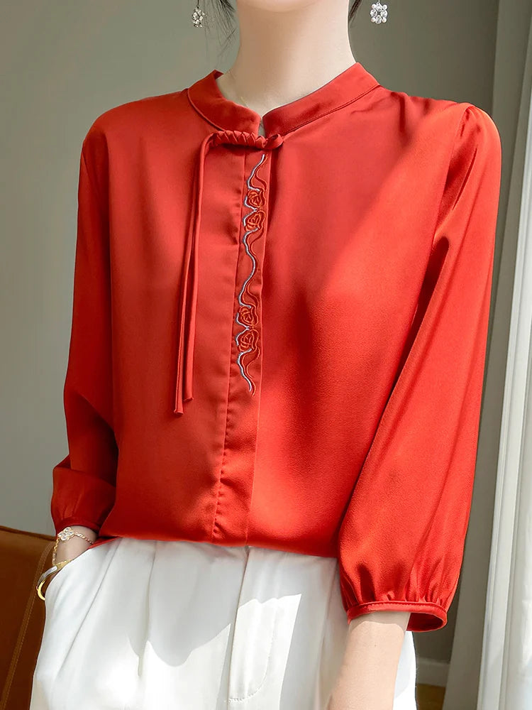 Blusa estiva elegante in seta topazio scintillante