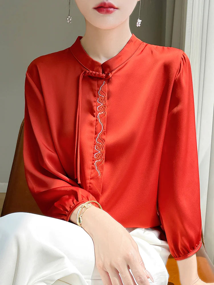 Blusa estiva elegante in seta topazio scintillante