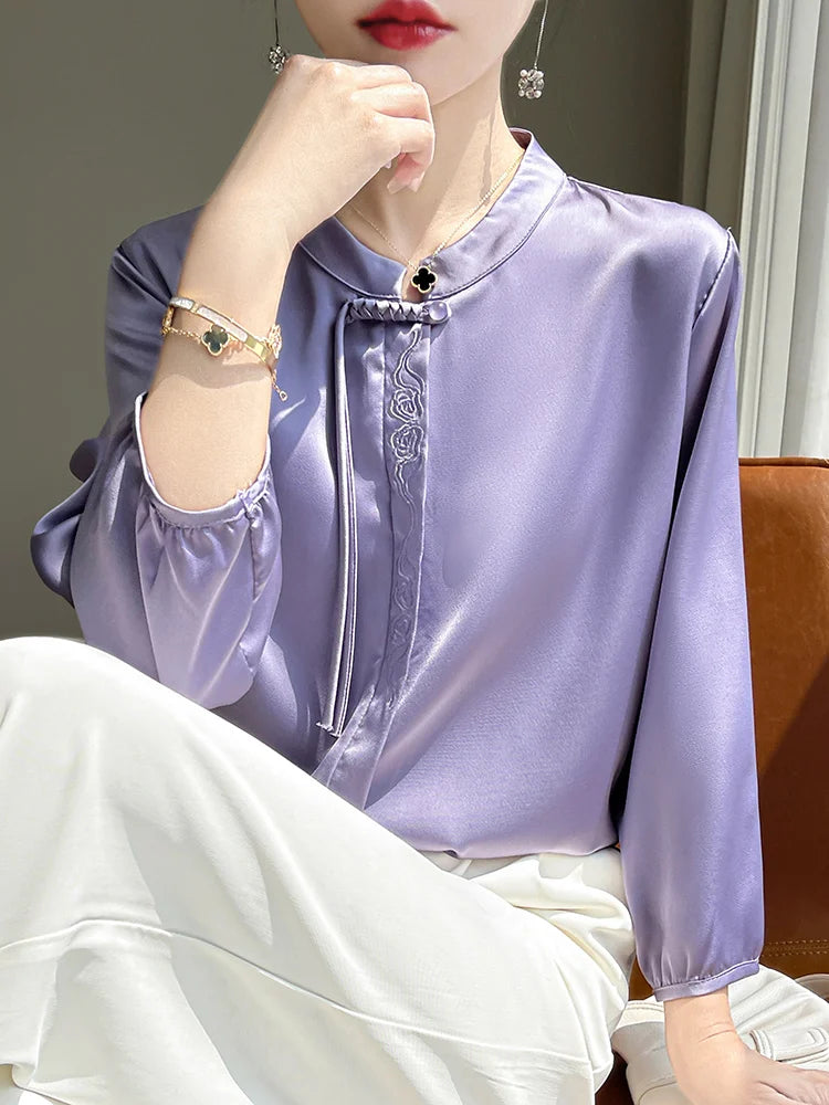 Blusa estiva elegante in seta topazio scintillante