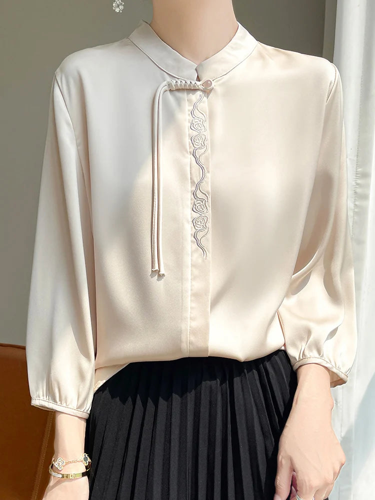 Blusa estiva elegante in seta topazio scintillante